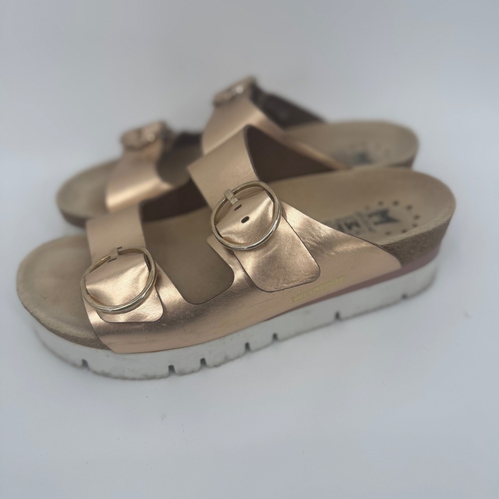 Mephisto Rose Gold Leather Double Buckle Platform Sandals Women Size 6/36
